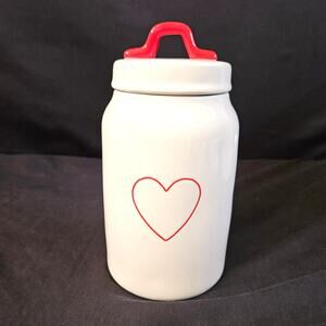 Rae Dunn Collection White Jar With Lid Red Heart Accent Valentines Canister